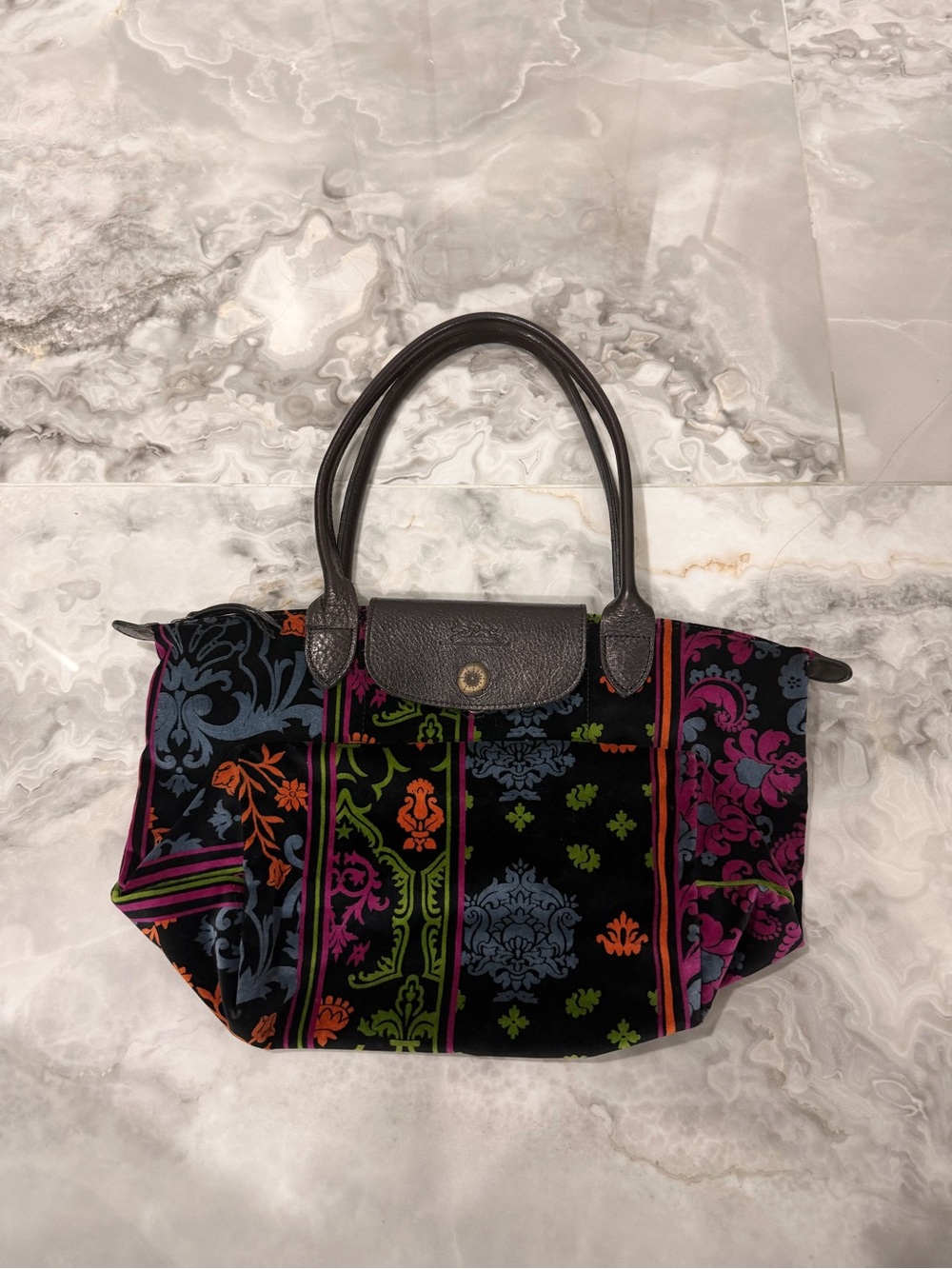 LONGCHAMP Le Pliage burgundy velvet bag